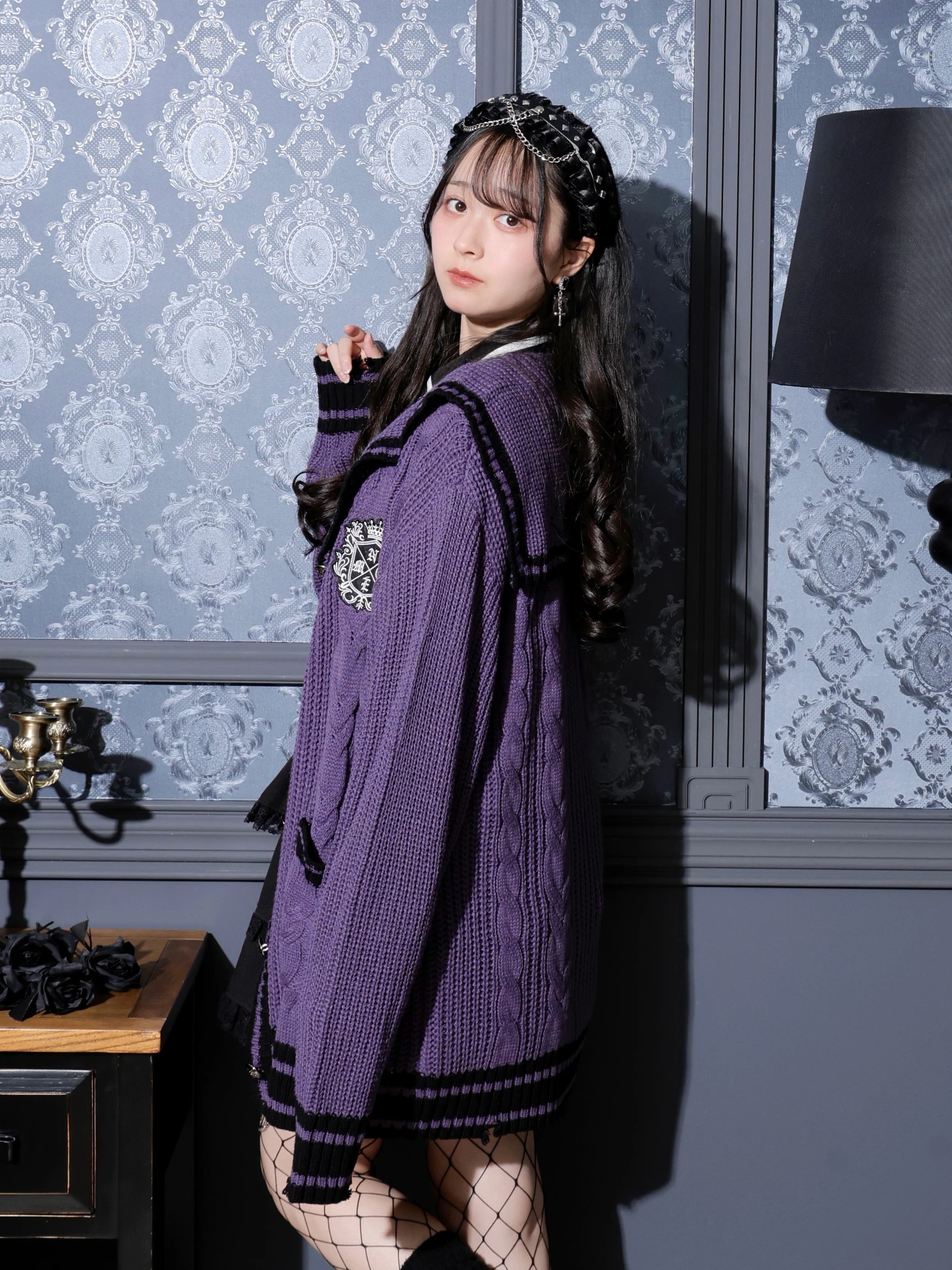 ゴシックスクールセーラーカーデ（カーディガン｜オフホワイト・紫・黒