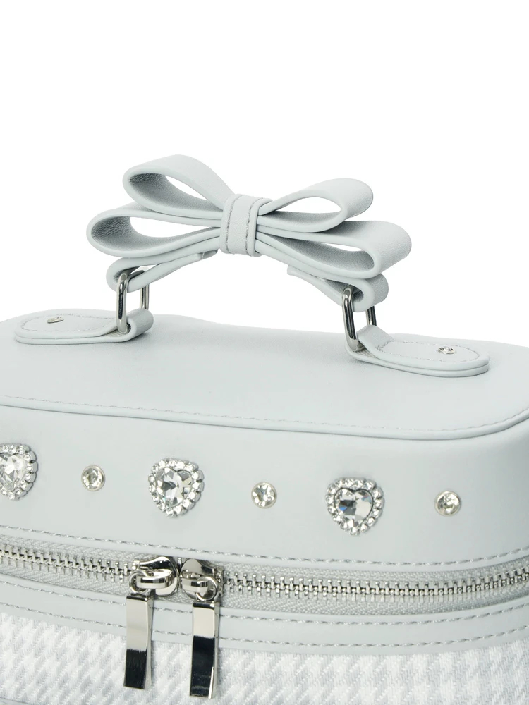 千鳥柄リボンビジューバニティバッグ（ショルダーバッグ｜ピンク