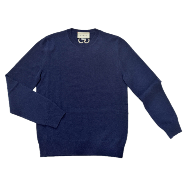 グッチ メンズ カシミア100％ クルーネックセーター ネイビー ＃M GUCCI