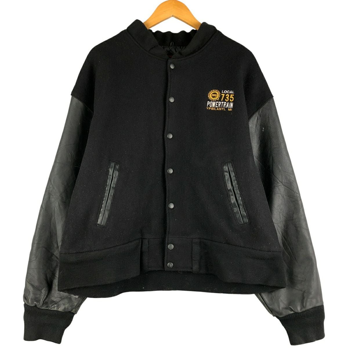 古着 90年代 NEW LANDER 中綿入り 袖革ウールボタンスタジャン バー