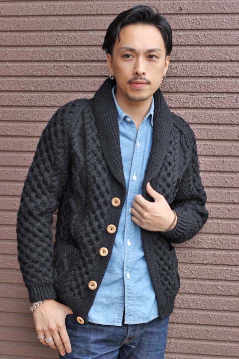 送料無料]「INVERALLAN」 6A SHAWL CARDIGAN Col. Black インバー