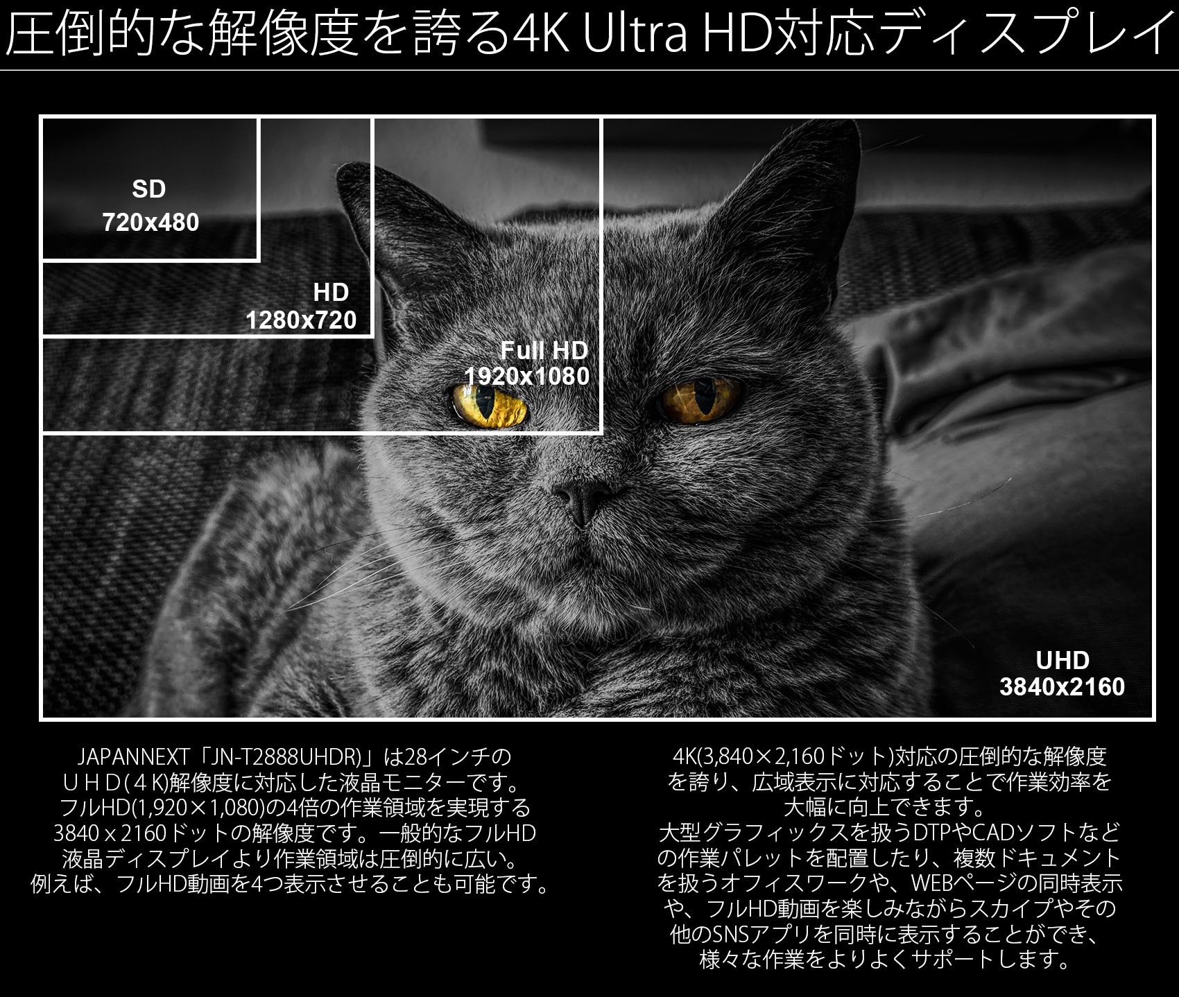 HDR対応 4K 28″液晶モニター FreeSync HDMIx3 DPx1 省エネ、ゲーム