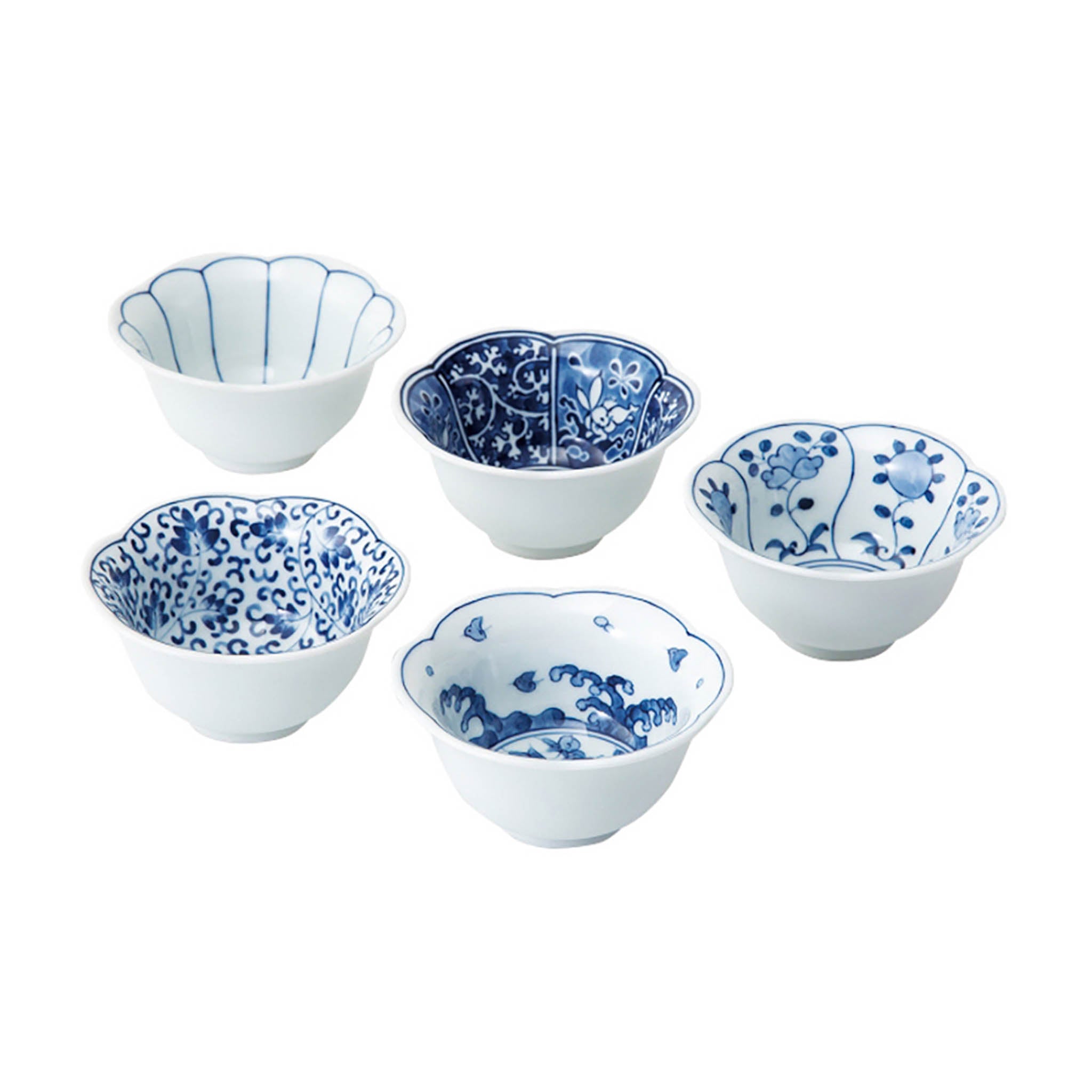 波佐見焼 | 藍文様 花型小付 5柄セット | ブルー | 西海