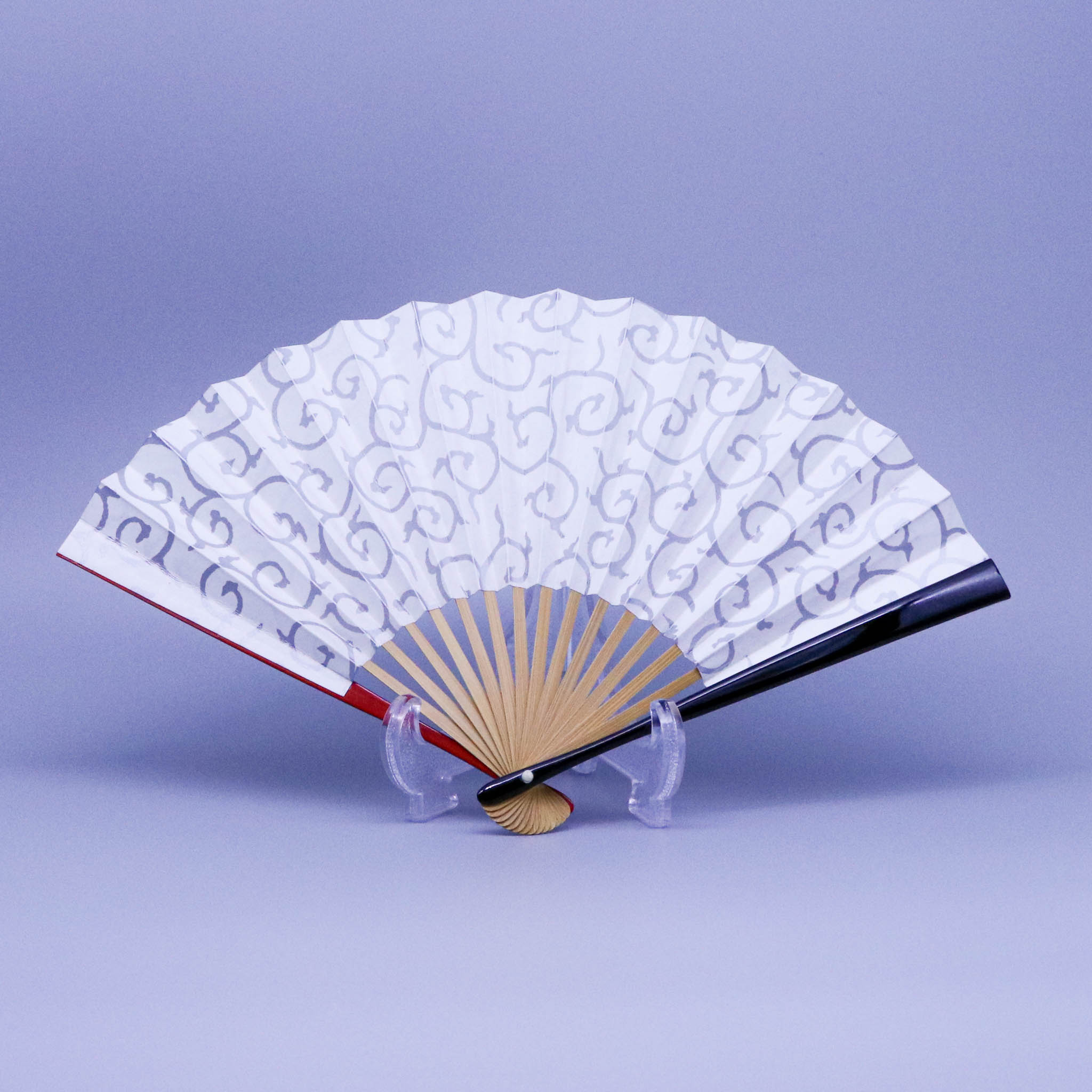 在庫限り】江戸扇子 | 唐草 両面銀 | 女持 赤黒 | 雲錦堂 深津