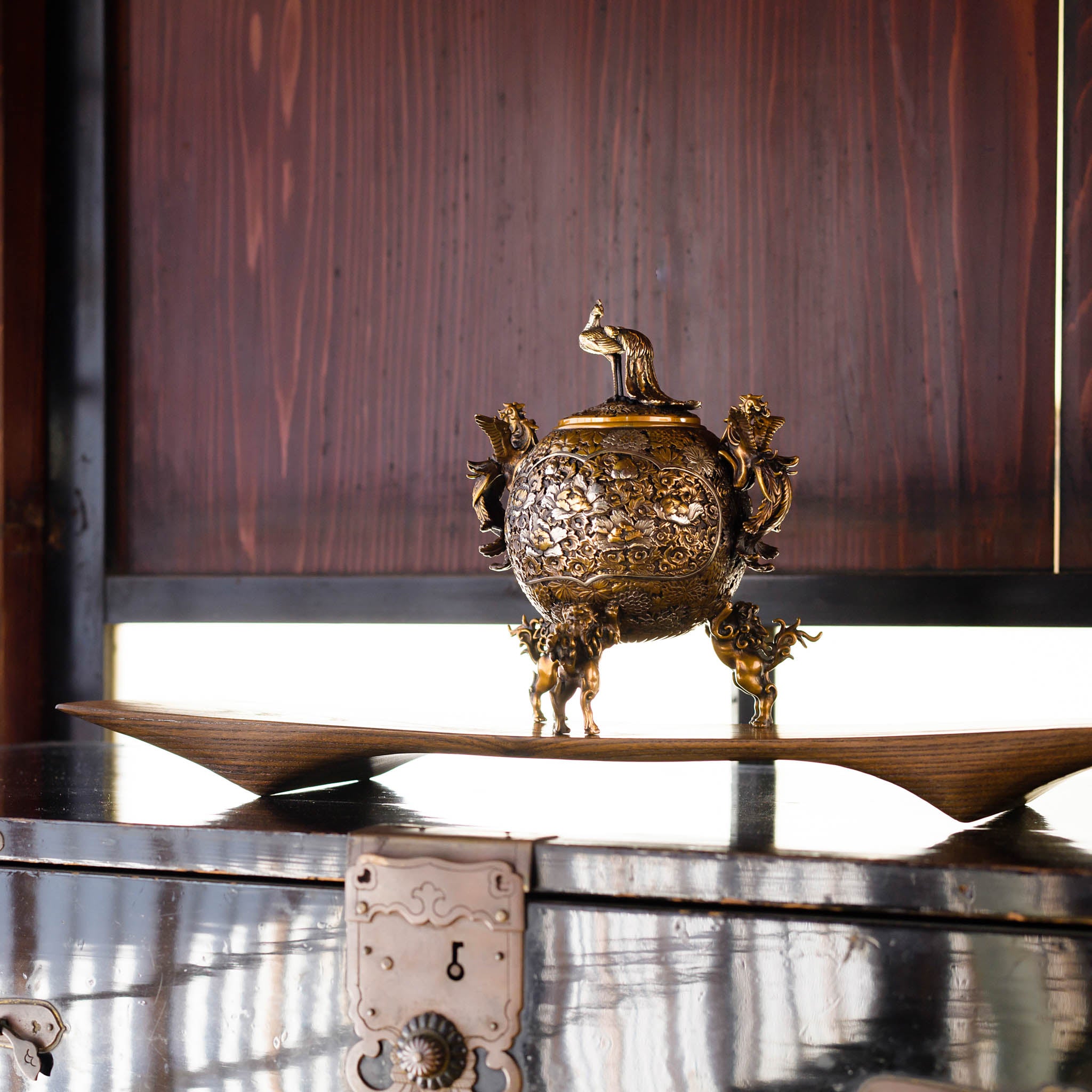 高岡銅器 香炉 | 玉型孔雀 彩色 | 銅 | 喜泉堂