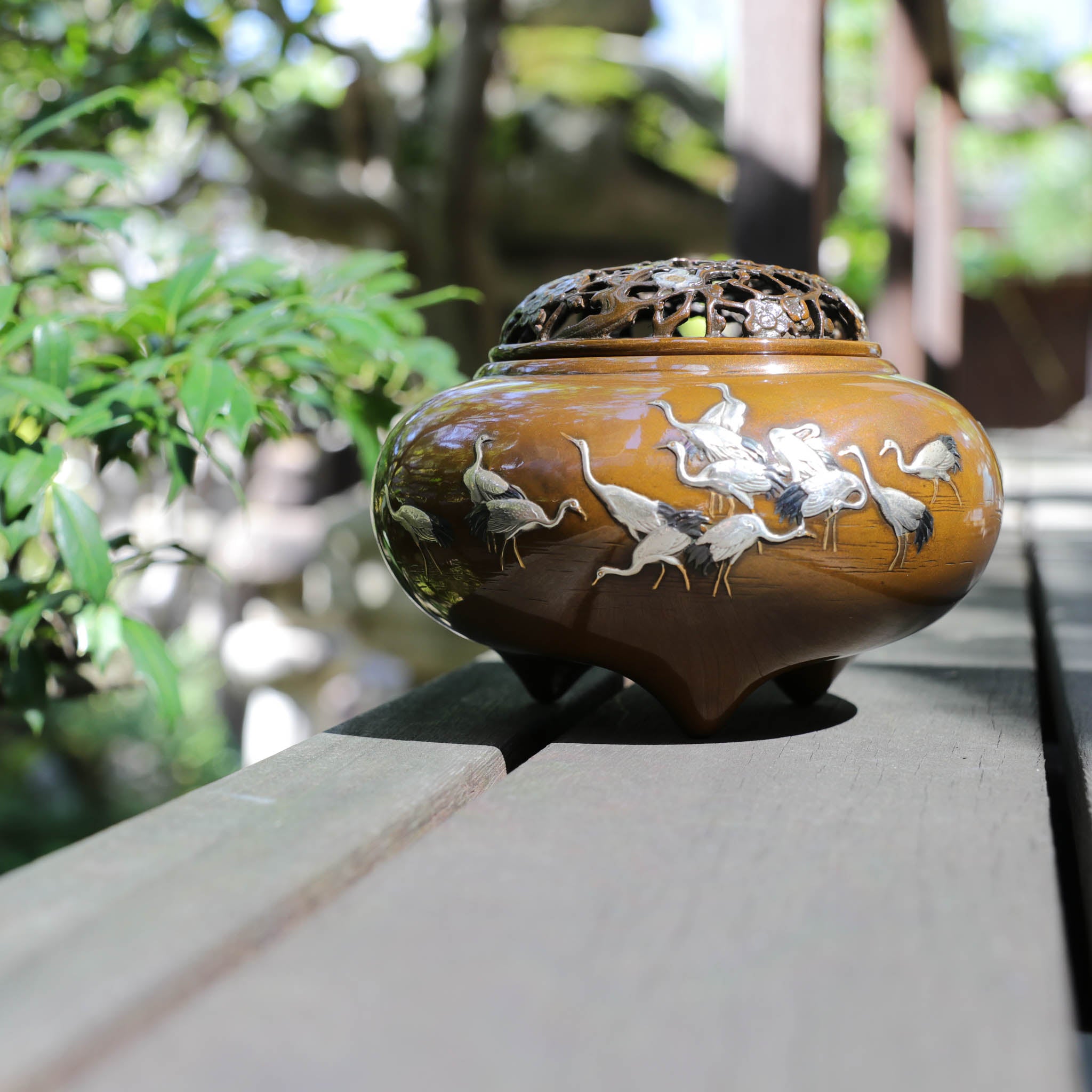 銅 細工 鶴炉 薫香炉 香道具 装飾品 工芸品 置物 銅 細工 鶴炉 薫香炉