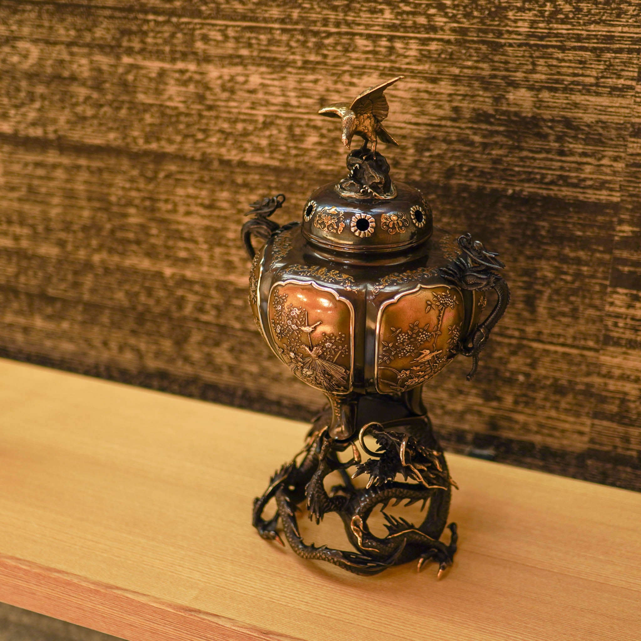 高岡銅器 香炉 | 菊割 龍台付 彩色 | 銅 | 喜泉堂