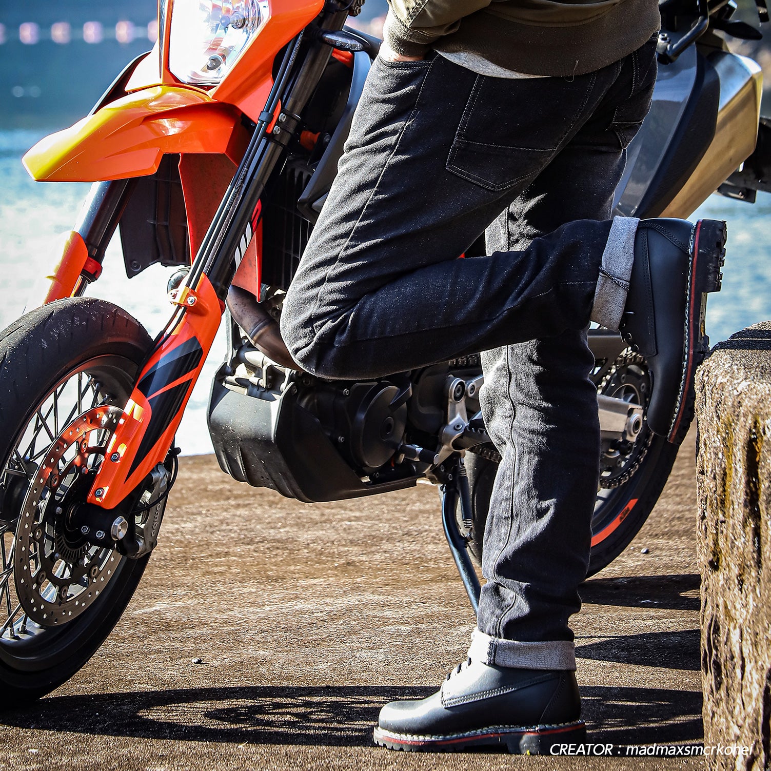 試着無料】PMJ ライダー - バイク パンツ デニム カジュアル 細身