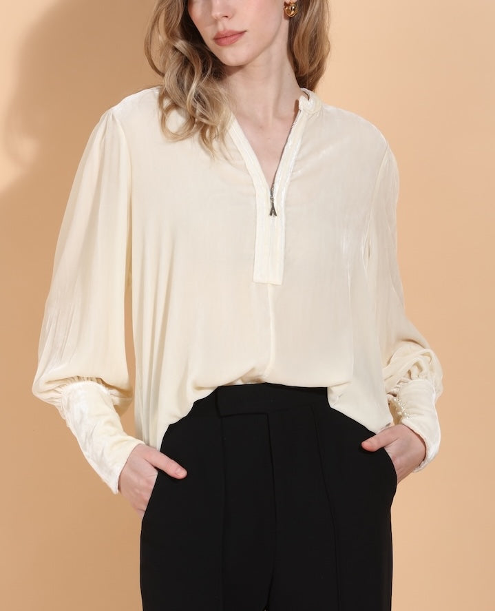 Silk Velvet Blouse with Front Zipped Opening – Jessie Liu Collection