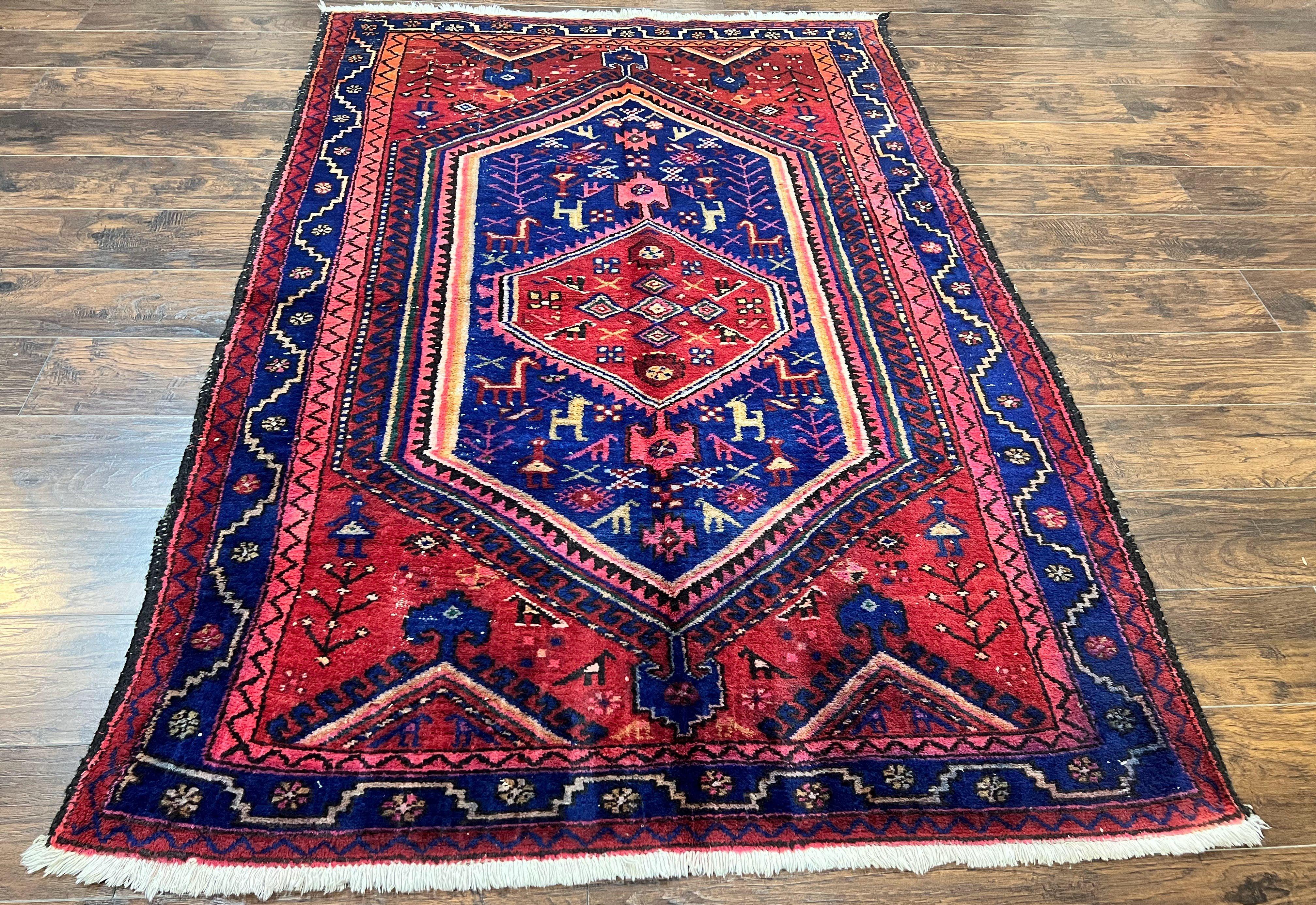 Persian Tribal Rug 5x7, Wool Handmade Vintage Hamadan Nahavand