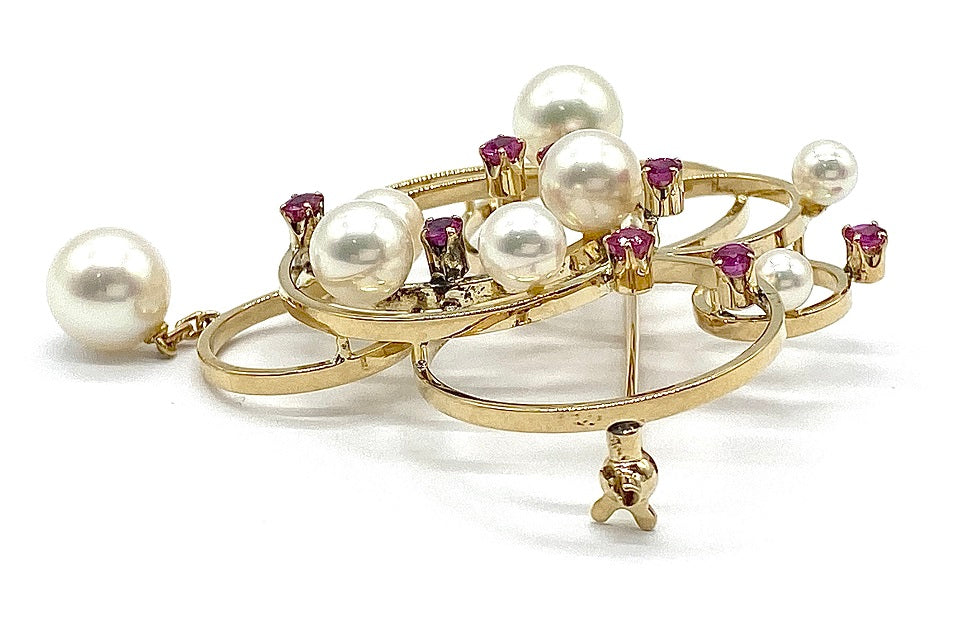 MIKIMOTO【ミキモト】 K18アコヤパール ルビーブローチ (NO.62085