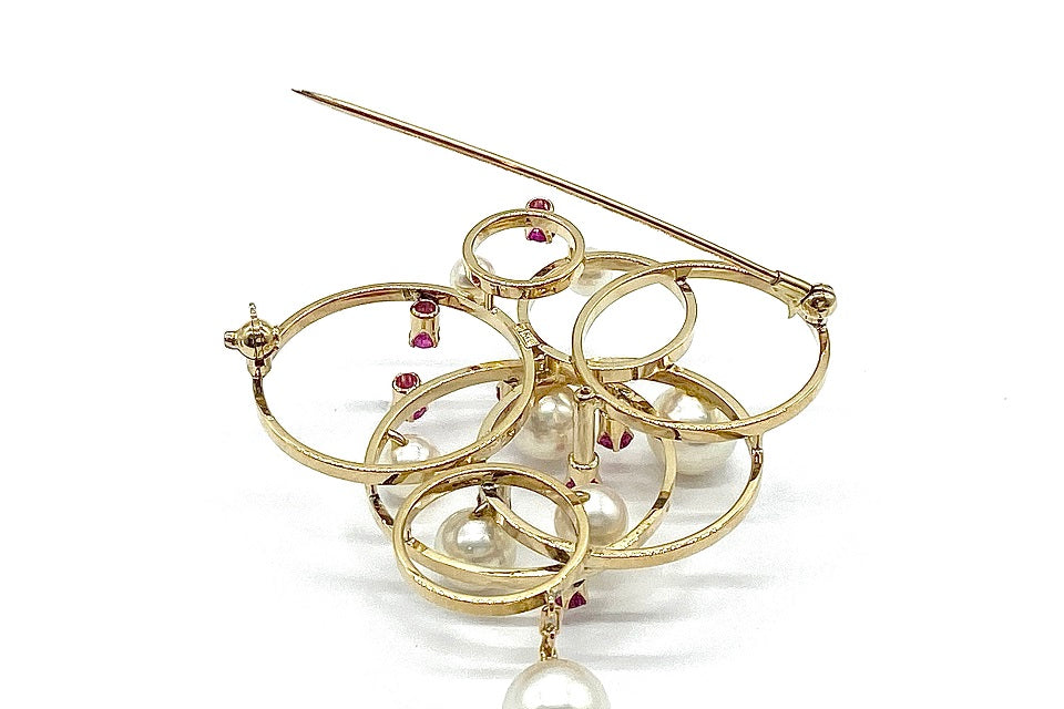 MIKIMOTO【ミキモト】 K18アコヤパール ルビーブローチ (NO.62085