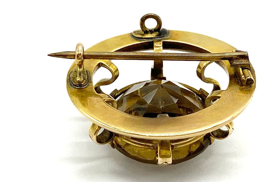 Antique【アンティーク】K10/銅（針）シトリンブローチ (NO.124764