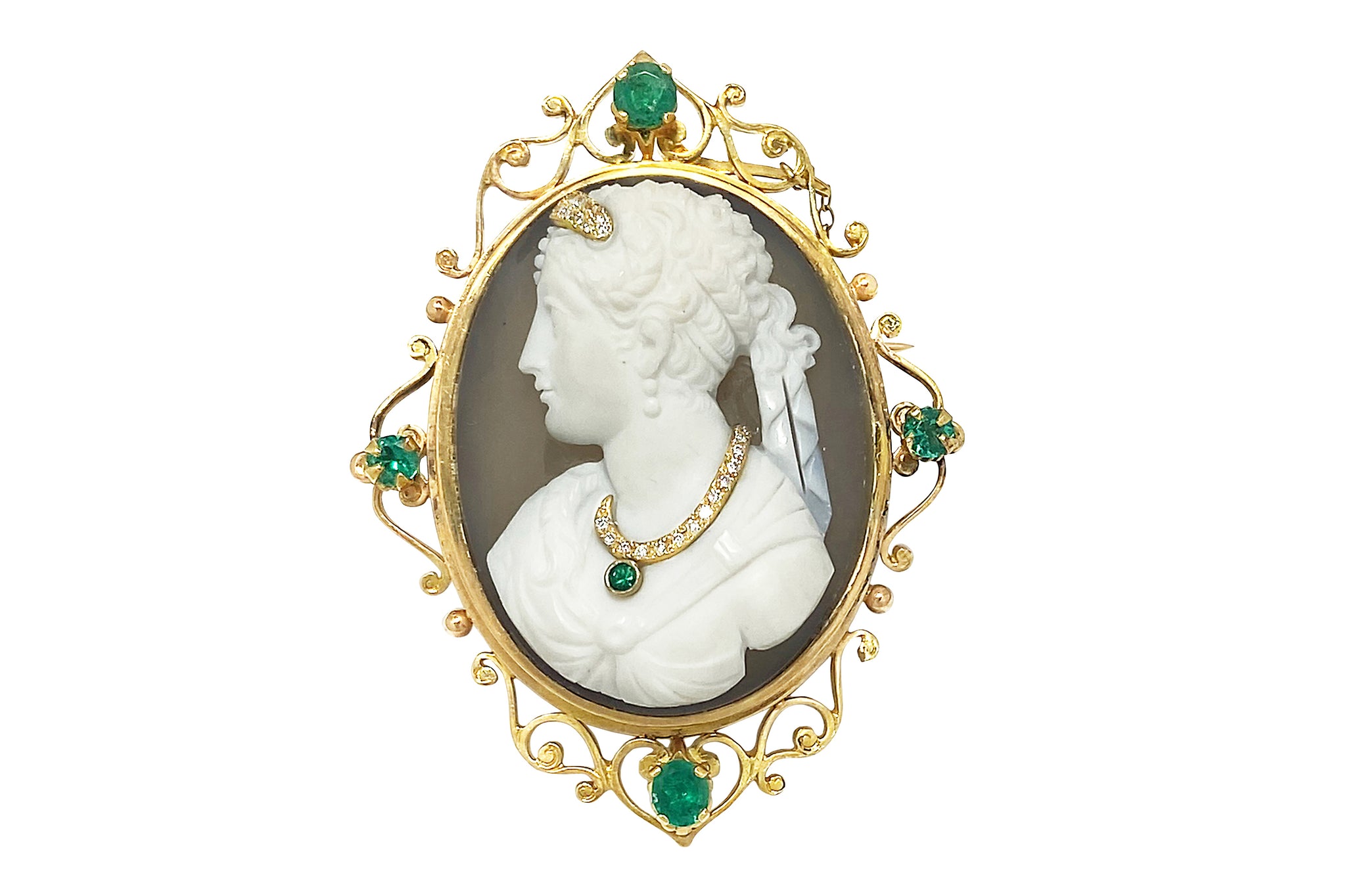 Stone Cameo】K18 YG/PGストーンカメオ エメラルド ダイヤモンドペン