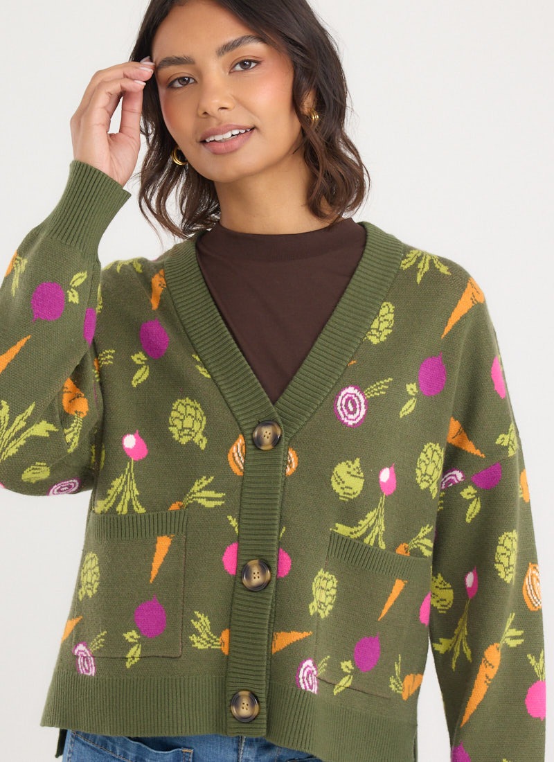 Lovelace Vegetable Print Oversized Cardigan | Vintage-Inspired