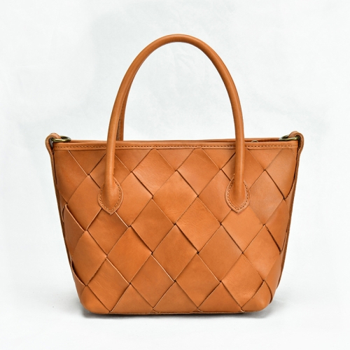 ブラウン レザー 編み込み カゴ バッグ 夏 買い物バッグ メルカド