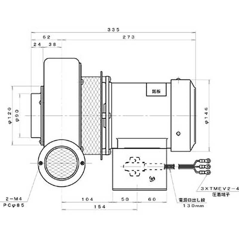 TN2.5T 標準(下部水平) プレート型電動送風機 淀川電機製作所 耐熱型