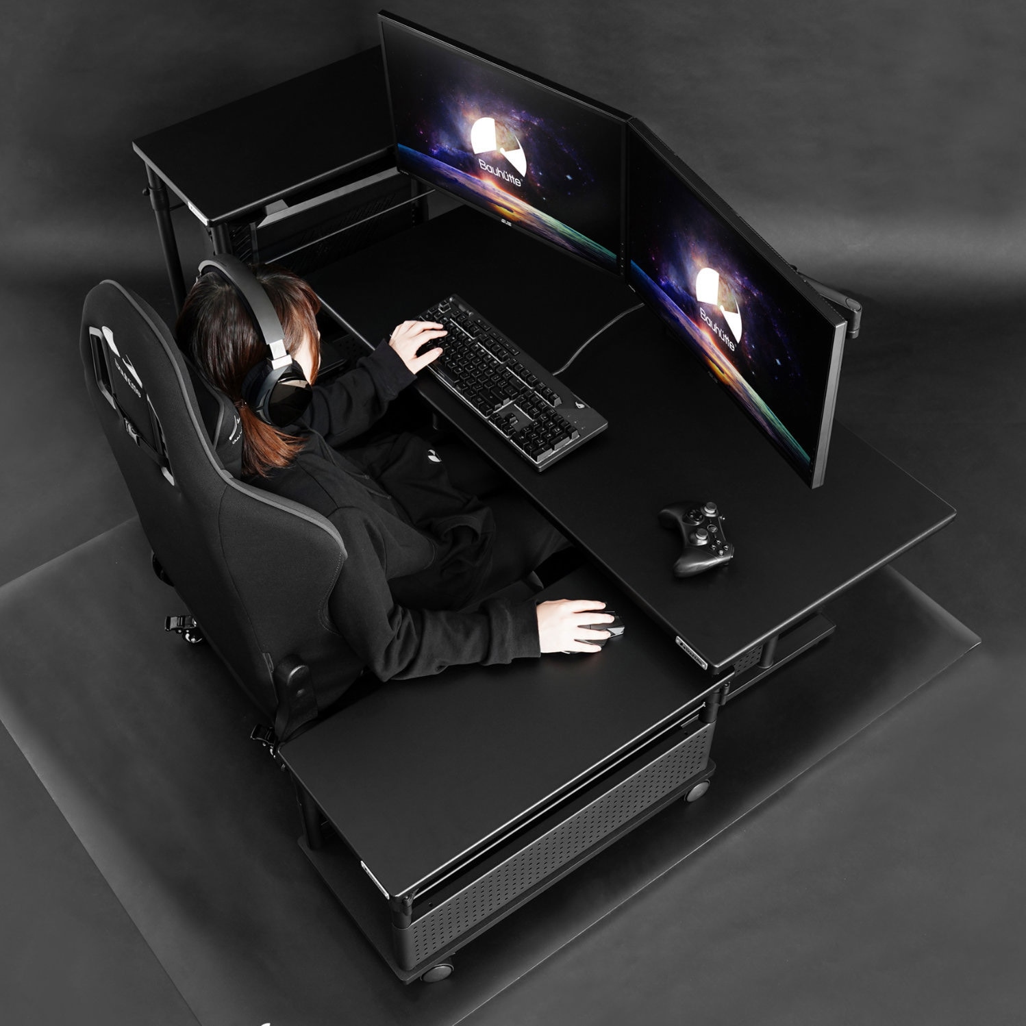 BHD-670L-BK 昇降式L字デスク バウヒュッテ 幅320mm奥行670mm高さ365