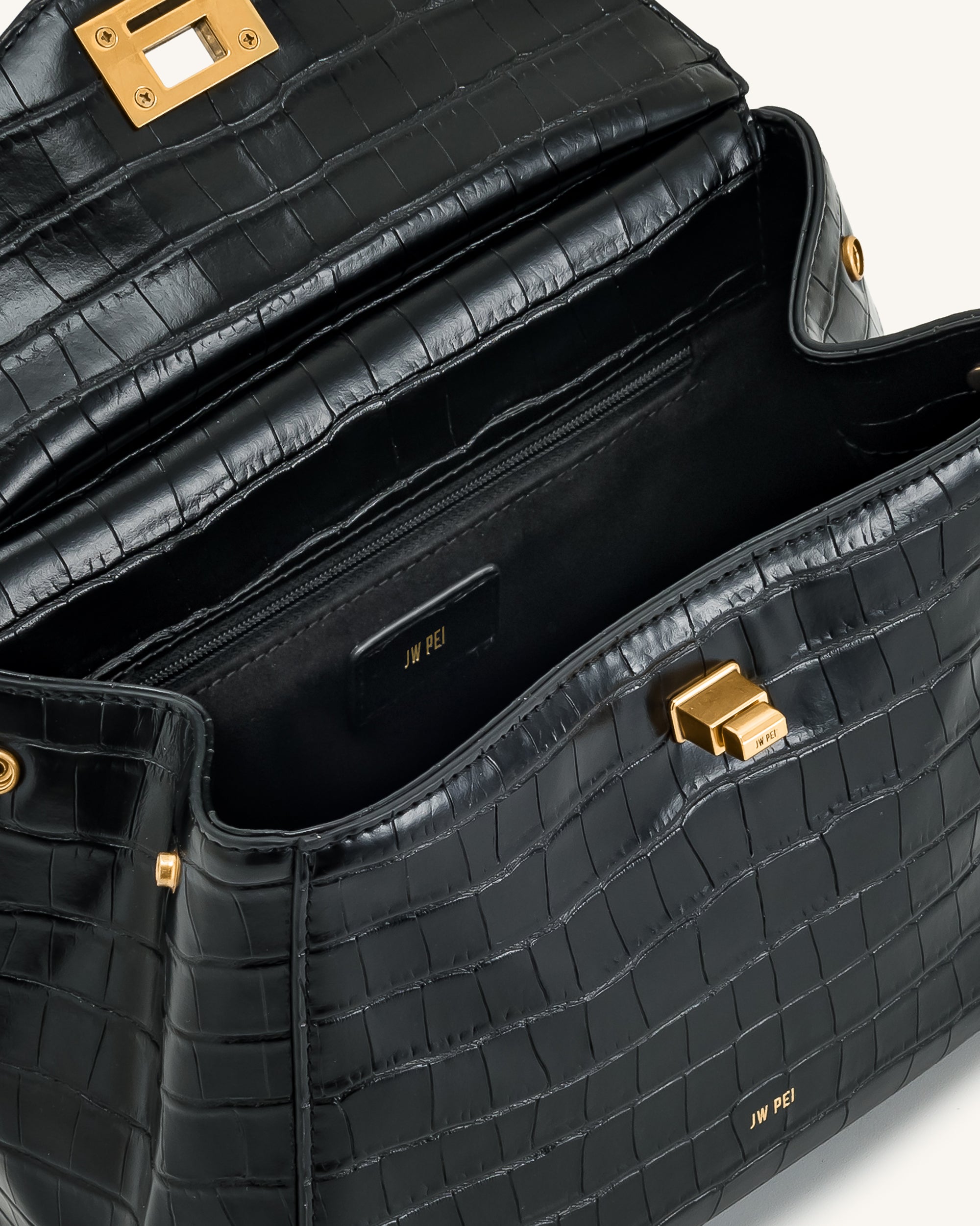 Lucia クラシック・トップハンドバッグ - ブラック・クロコ - JW PEI