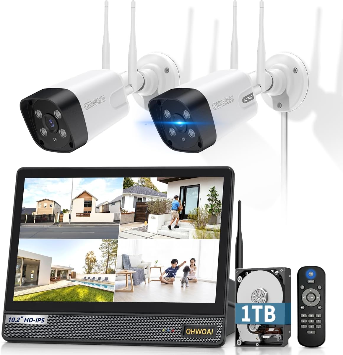 500万画素 家庭用ワイヤレス防犯カメラ IPSパネル 双方向通話監視