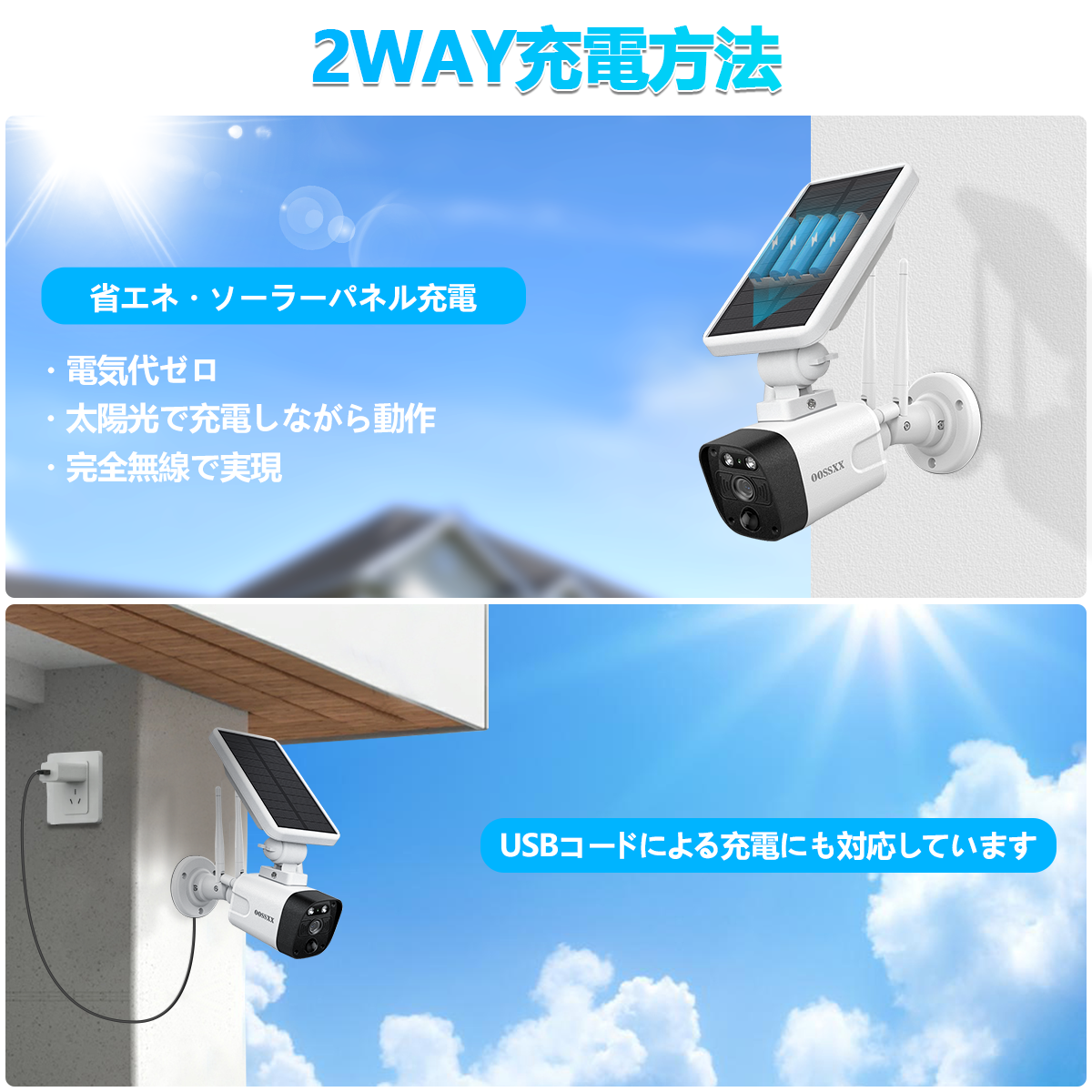 ソーラーパネル充電・双方向通話】 ワイヤレス 防犯カメラ ソーラー