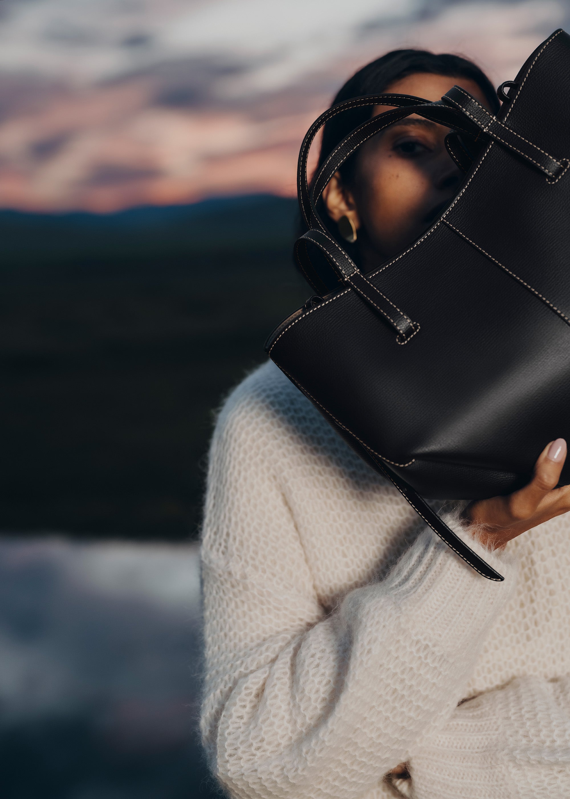 Polène | バッグ - Cyme Mini - ブラック テクスチャード エクリュ