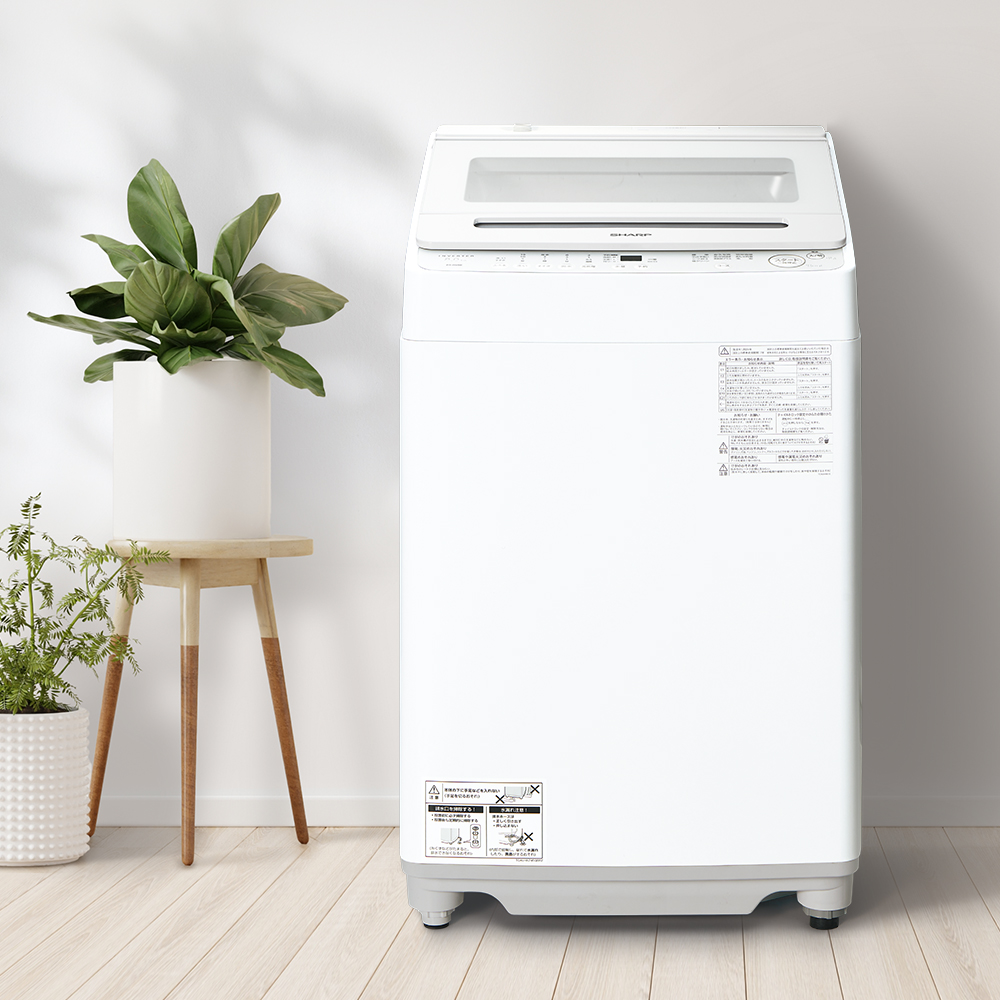 運搬取付無料！ホワイト・穴なしでカビにくい！純正SHARP洗濯機！完動
