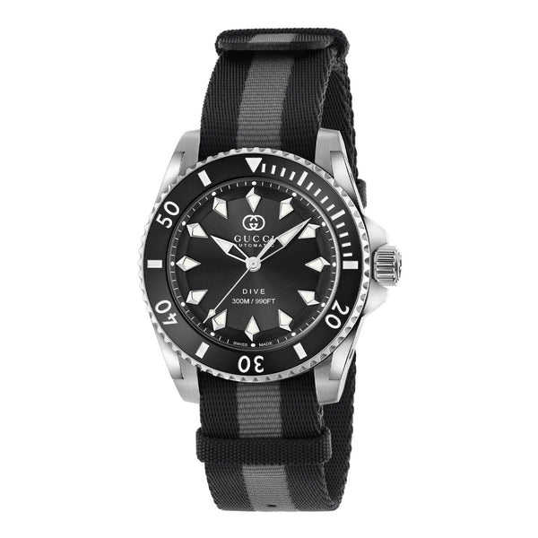 Gucci Dive Stainless Steel Black Dial Watch With Black and Grey