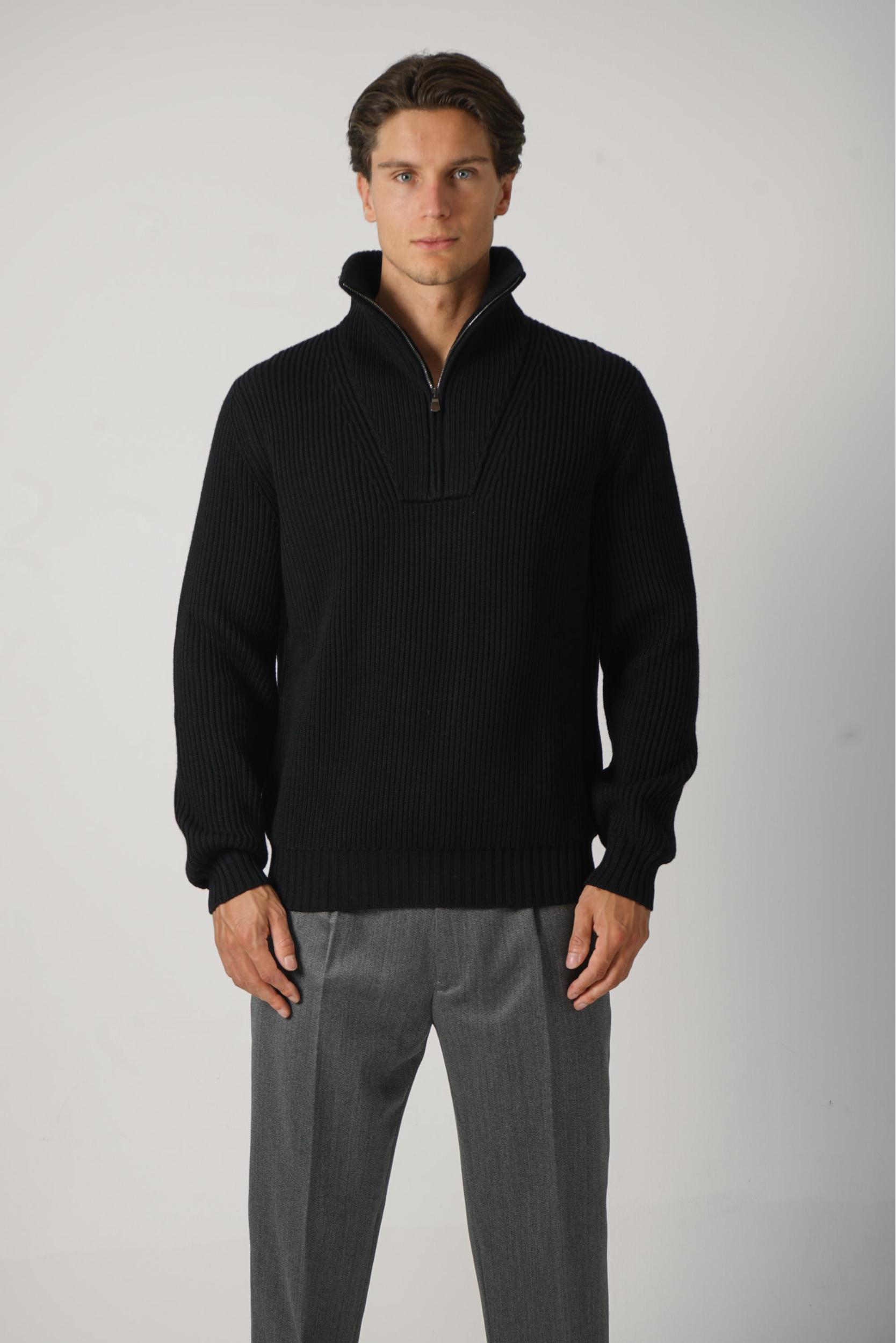 FILIPPO DE LAURENTIIS EXTRAFINE MERINO HALF ZIP KNIT BLACK - Jurgen