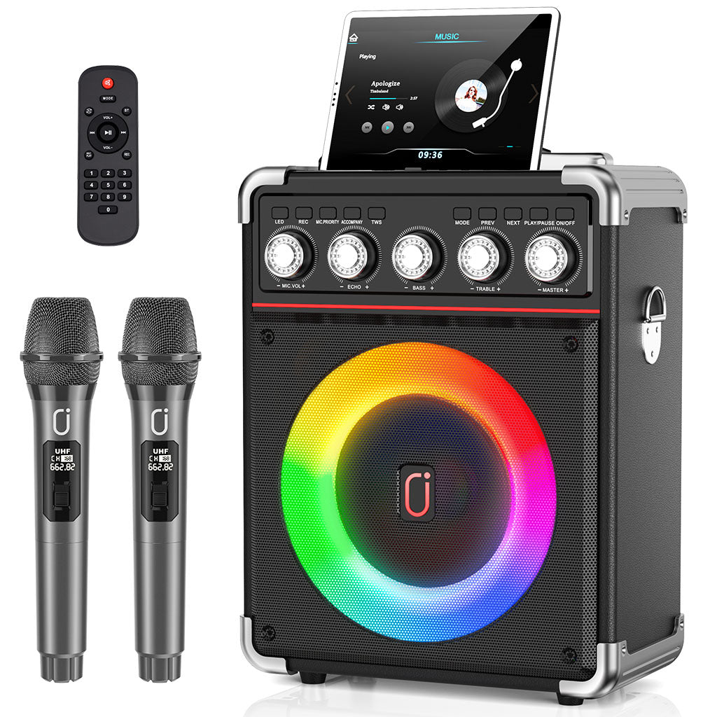 JYX 66BT Karaoke Machine with Two Wireless Microphones