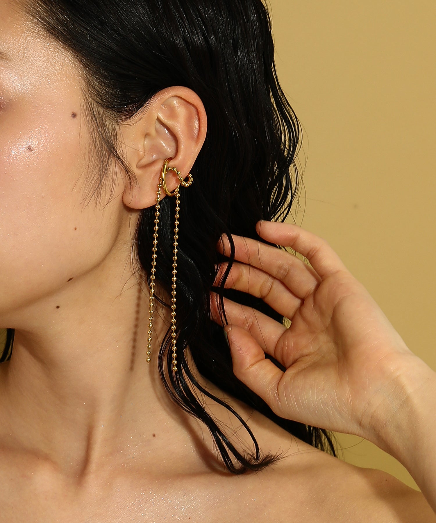 サージカルステンレス ボールチェーンイヤーカフ