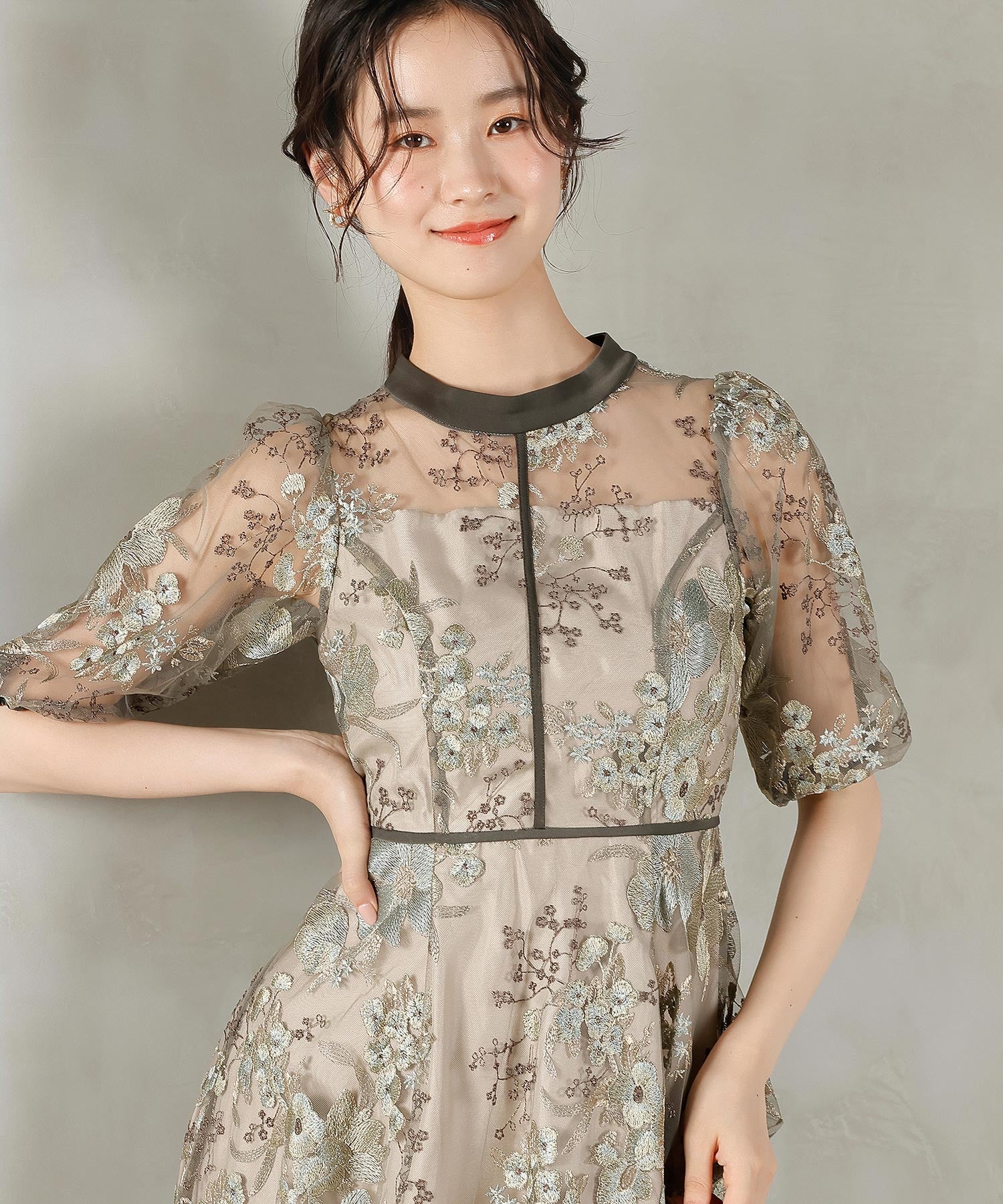 シック フラワー刺繍 ドレス 結婚式 お呼ばれ オケージョン