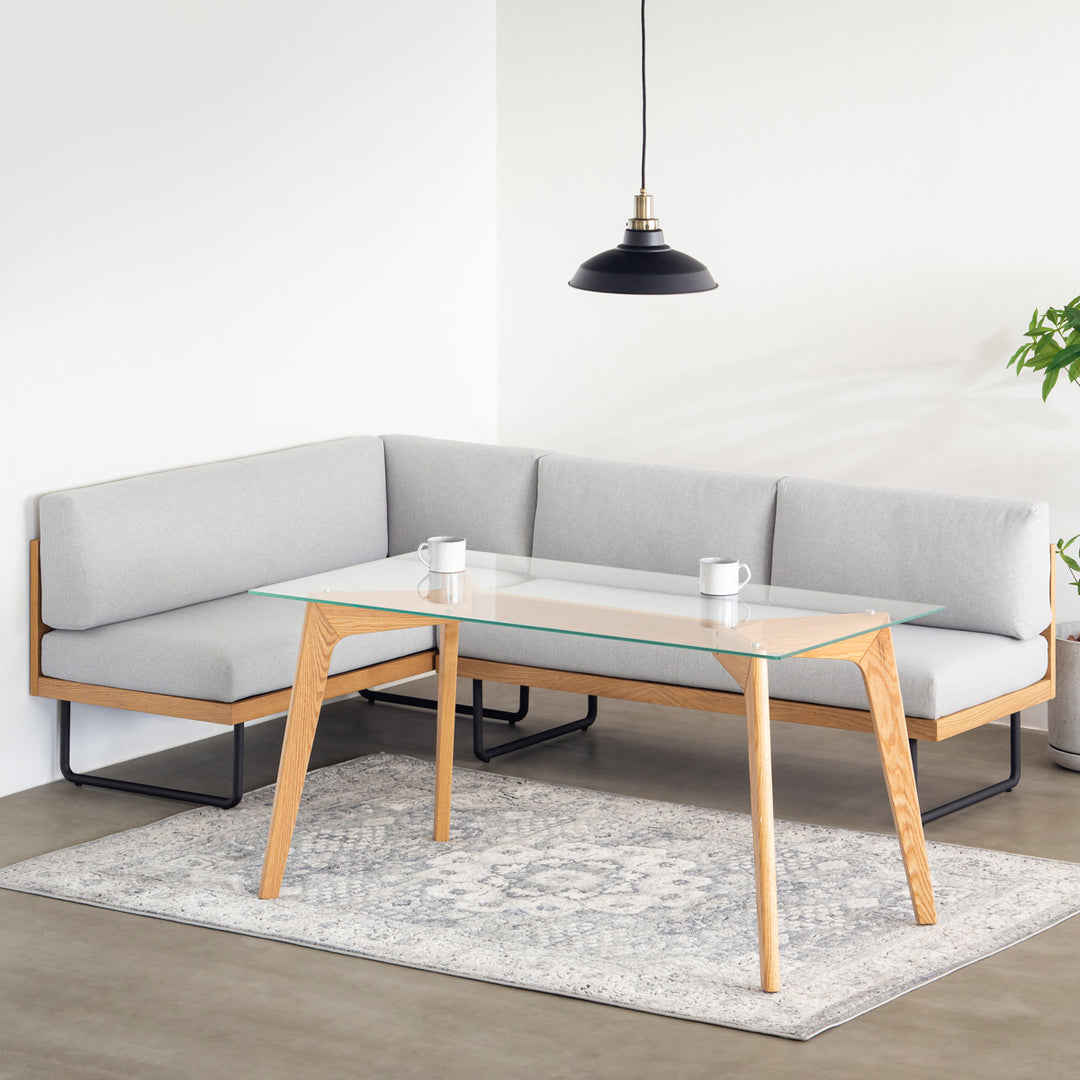 Oak × Steel ナチュラルダイニングソファ ライトグレー ONEARM