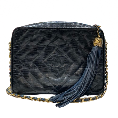 CHANEL シャネル チェーンショルダー バッグ リザード ブラックの買取