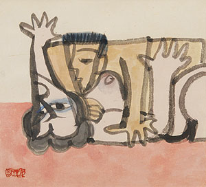 北川民次「男と女」水彩24×27cm