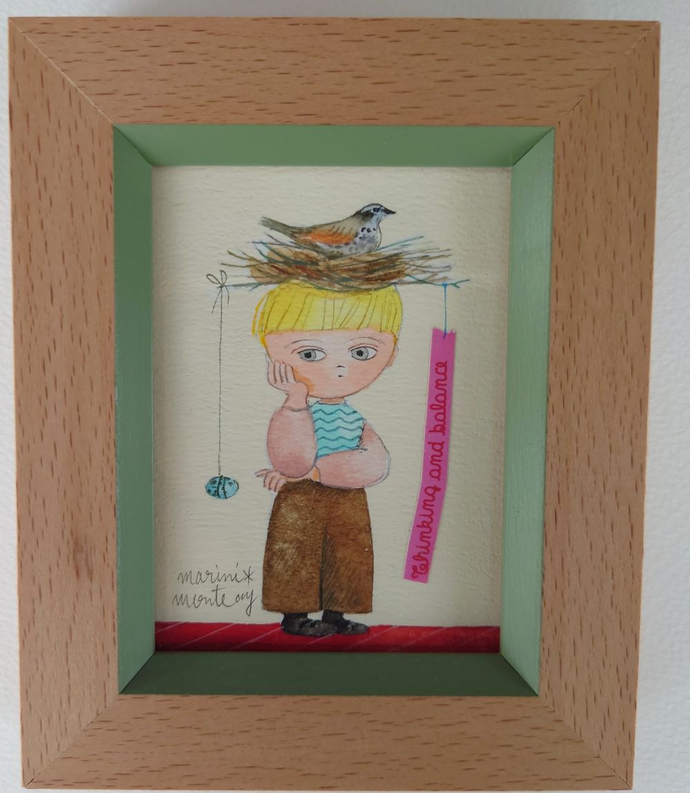 原画1点物】マリーニモンティー水彩画原画 本物直筆 Ecoute! 原画1点物