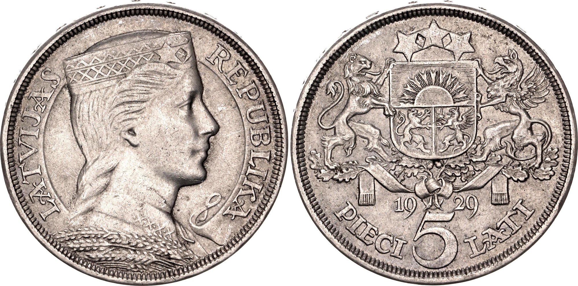Latvia 5 Lati 1929 | Katz Auction