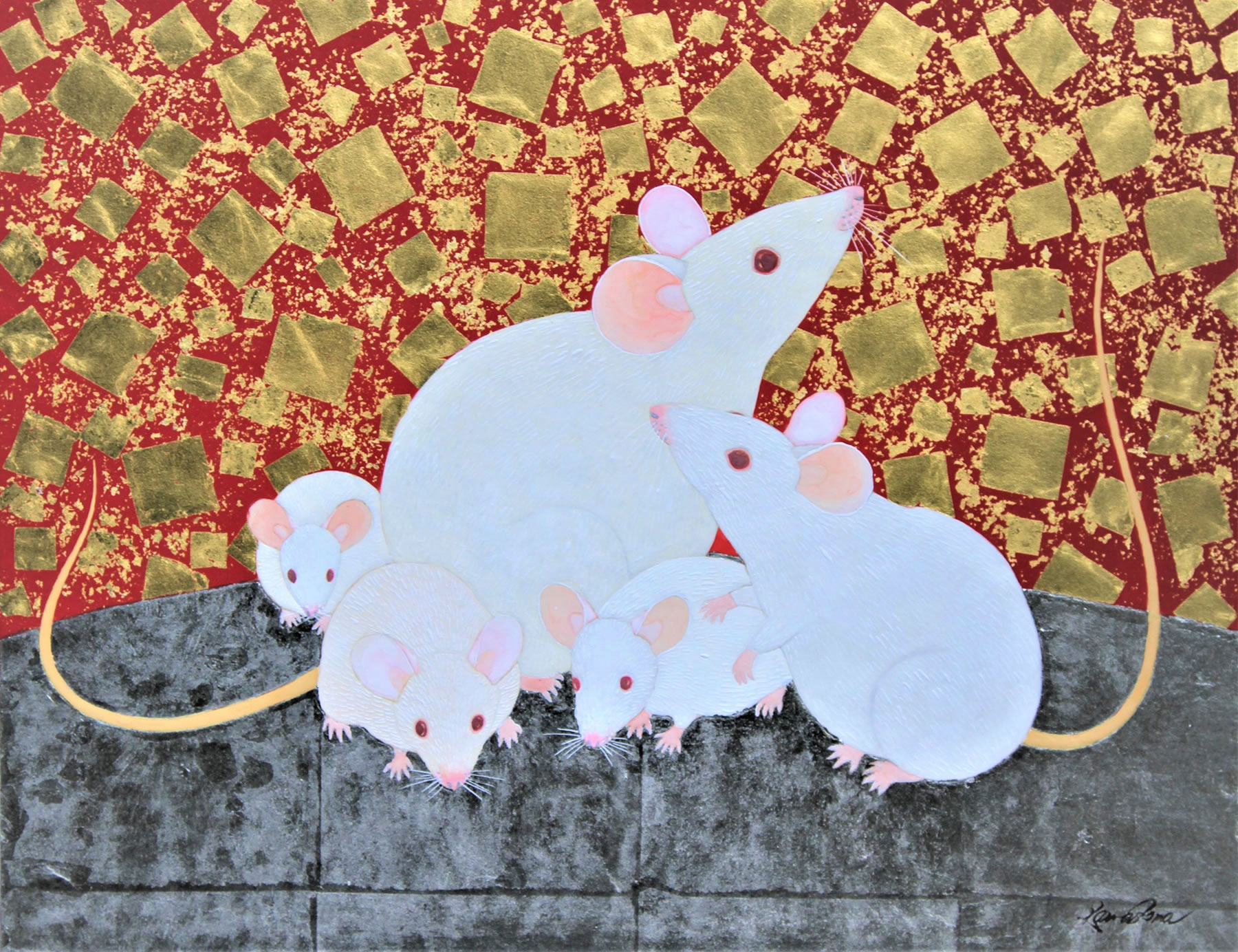 日本画家 河嶋淳司「Animal graffiti」作品「色鮮やかな動物達」