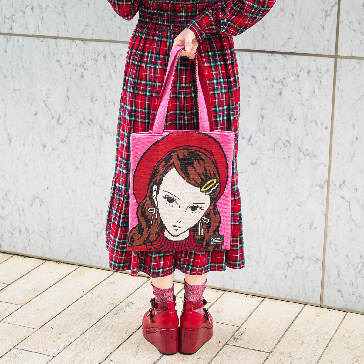 編み物☆堀ノ内×須藤はる奈コラボニットバッグ（Pink）