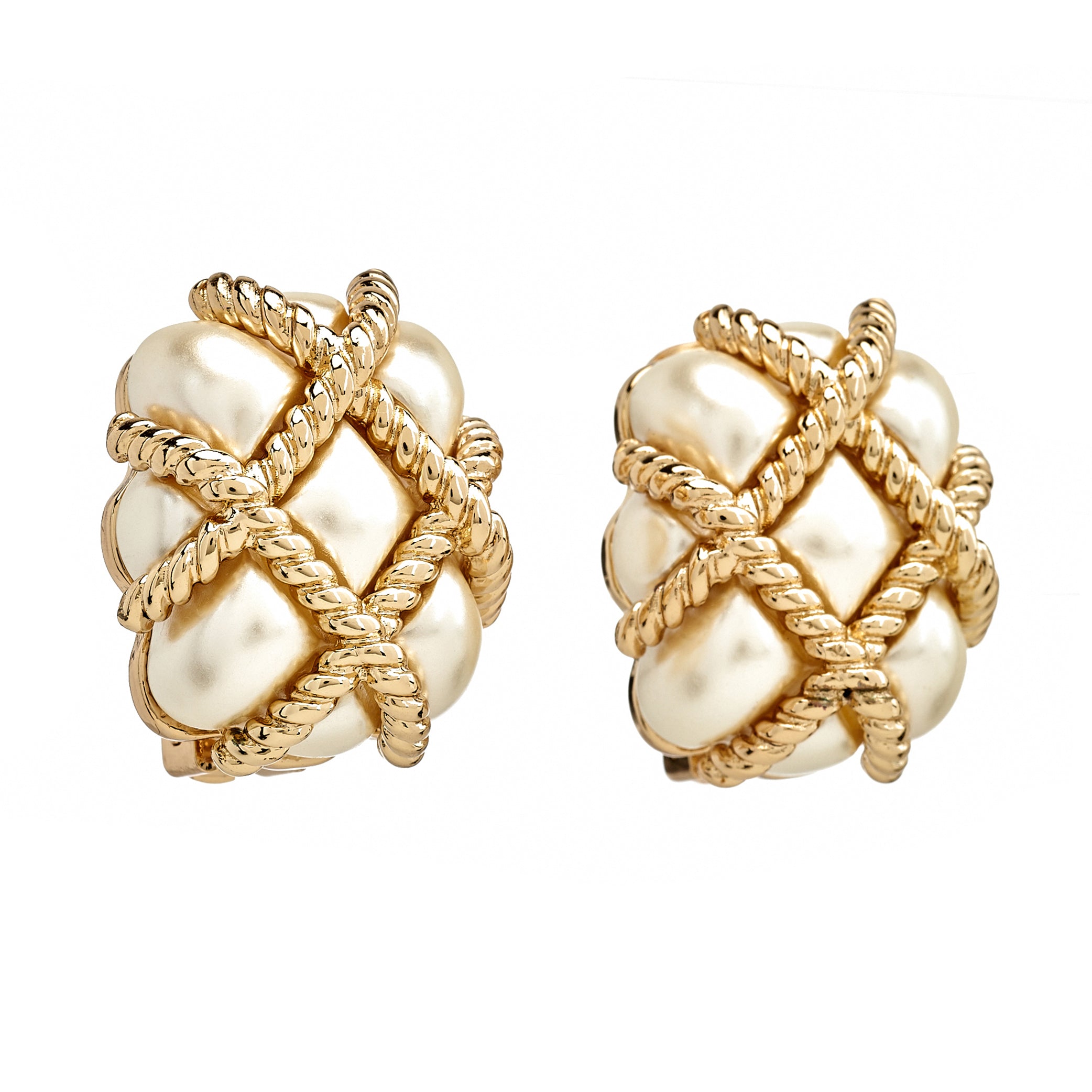 Pearl Quilted Clip Earrings