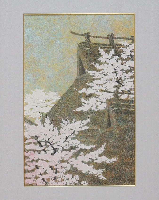 勝田幸男 桜と民家 [孔版画 5号] | 掛軸(掛け軸)販売／表装ご依頼は