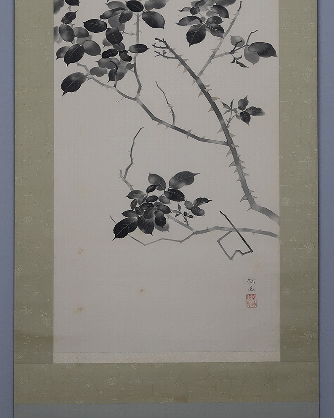 小林柯白 白薔薇 | 掛軸(掛け軸)販売／表装ご依頼は掛軸いっぷく掛軸
