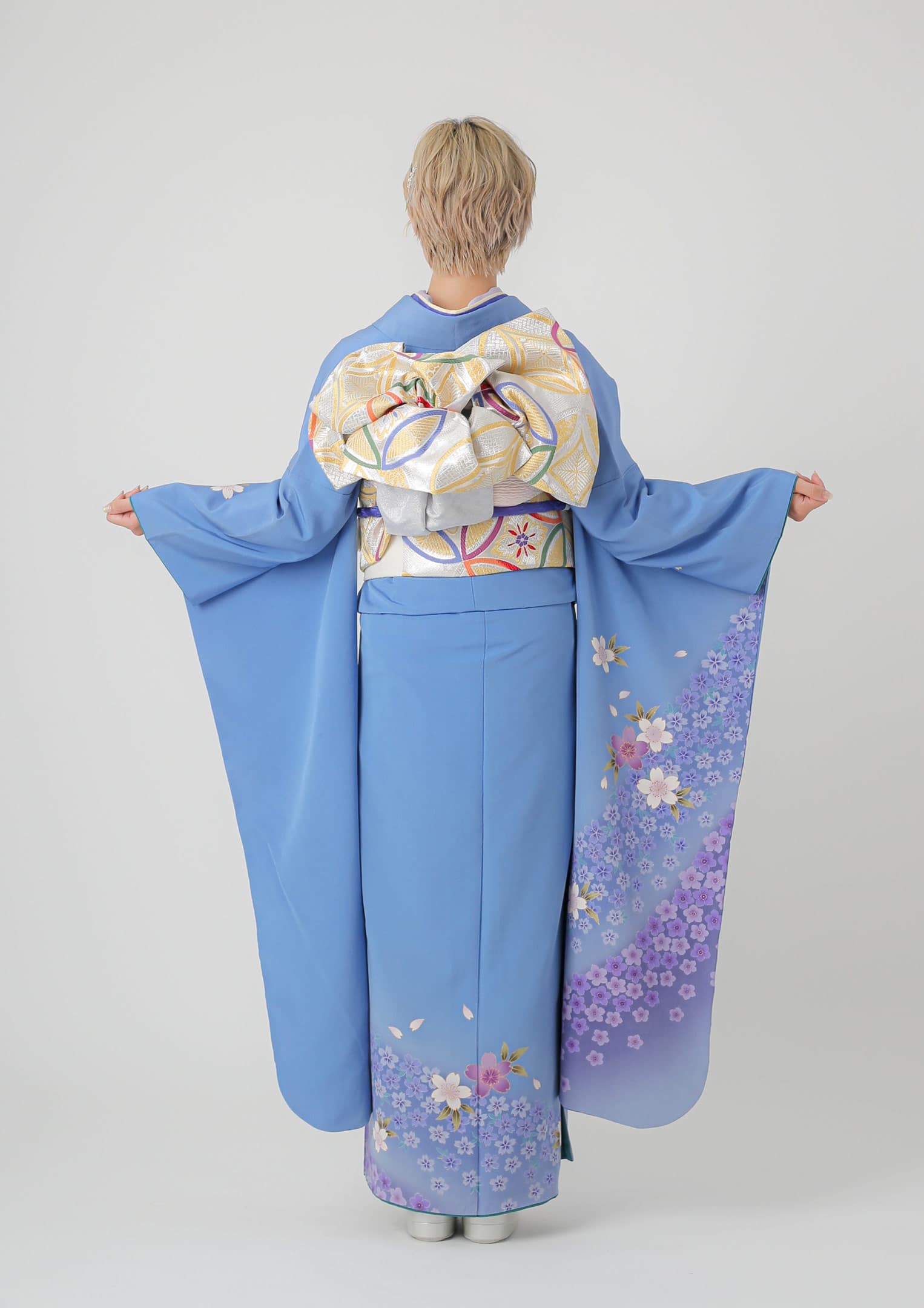 振袖ネットレンタル：伝統古典】流水に藤色×水色/C-058 – kimono