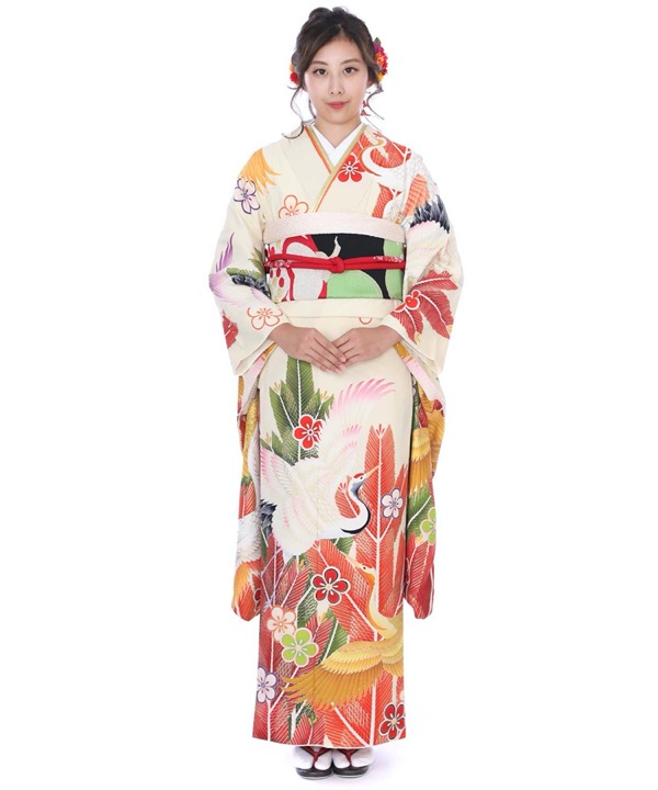 ブランド振袖レンタル｜JAPAN STYLE 大王松と鶴｜F0324｜L｜宅配着物