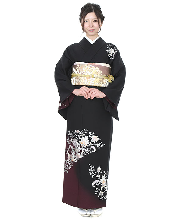 訪問着レンタル｜和田光正 黒地にぼかし金彩唐花｜H0136｜L｜宅配着物