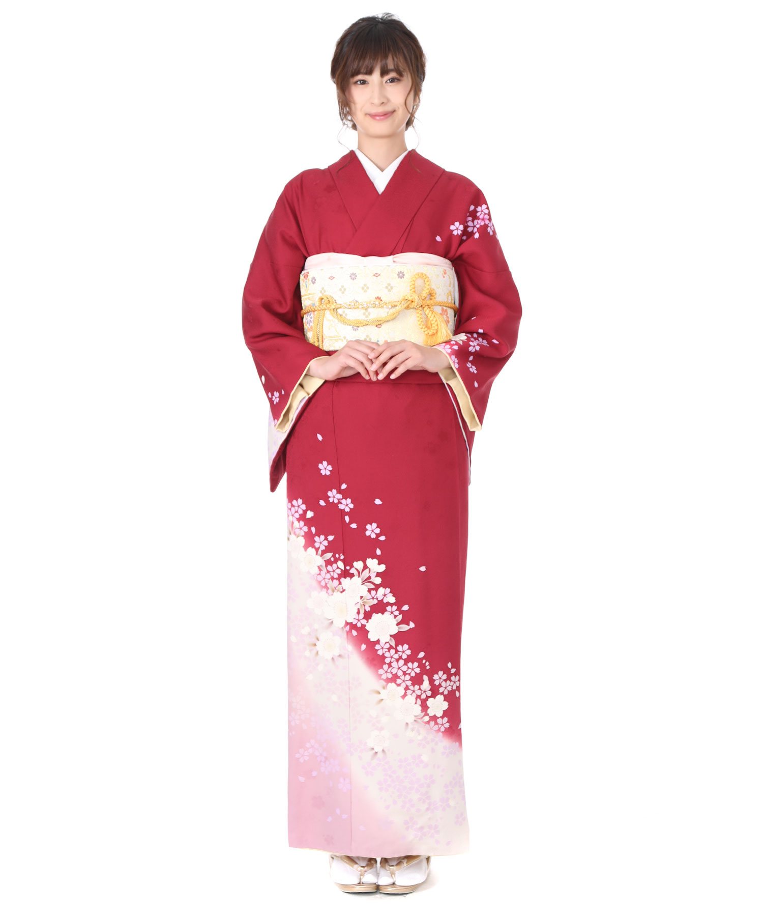 訪問着レンタル｜赤にグラデーション桜｜H0011｜L｜宅配着物レンタル