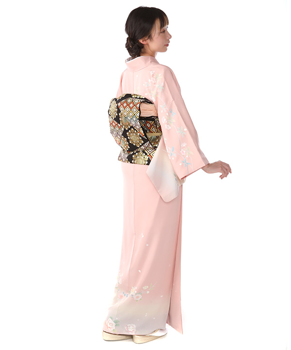 訪問着レンタル｜ピンクに椿｜H0340｜L｜宅配着物レンタル｜きもの