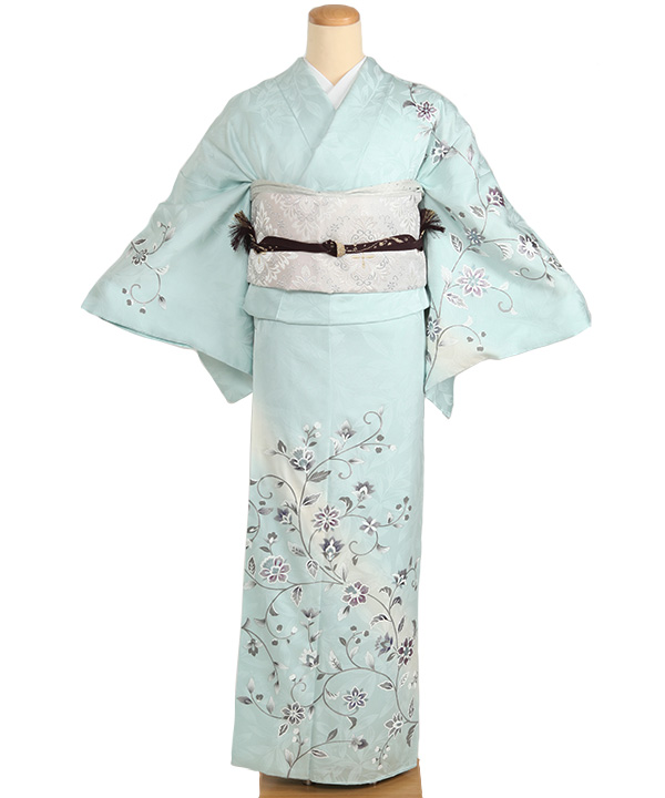 訪問着レンタル｜水色に更紗｜H0360｜L｜宅配着物レンタル｜きもの
