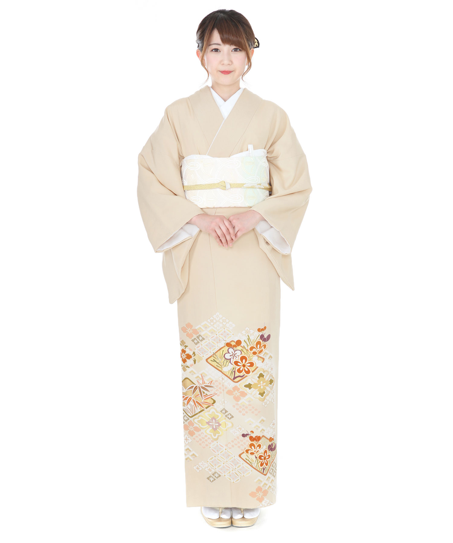 色留袖レンタル｜ベージュに七宝花菱｜I0014｜M｜宅配着物レンタル