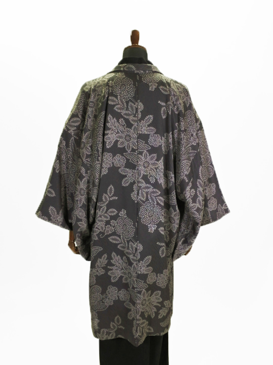 メンズ プレタ単衣羽織PH22-06-01 ギシャ レースブーケ（チャコール